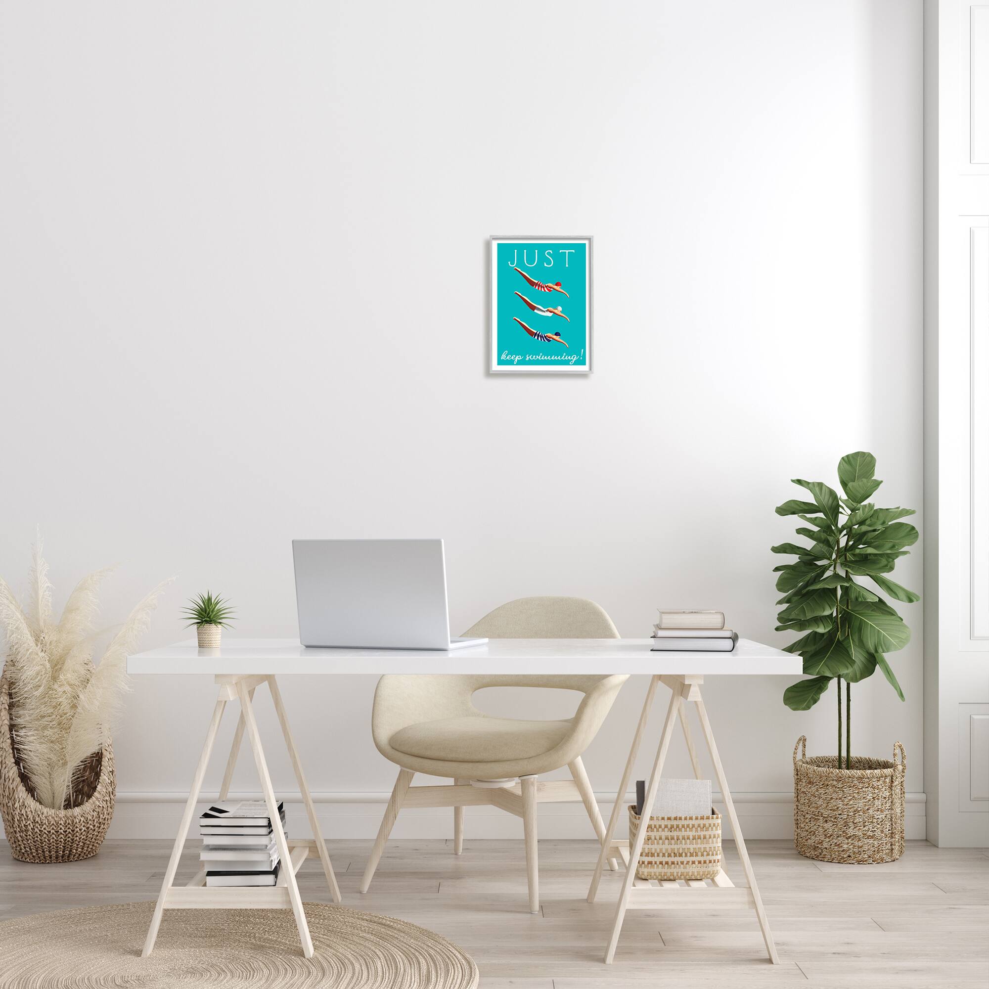 Stupell Industries Trio of Female Divers Just Keep Swimming Phrase in Frame Wall Art